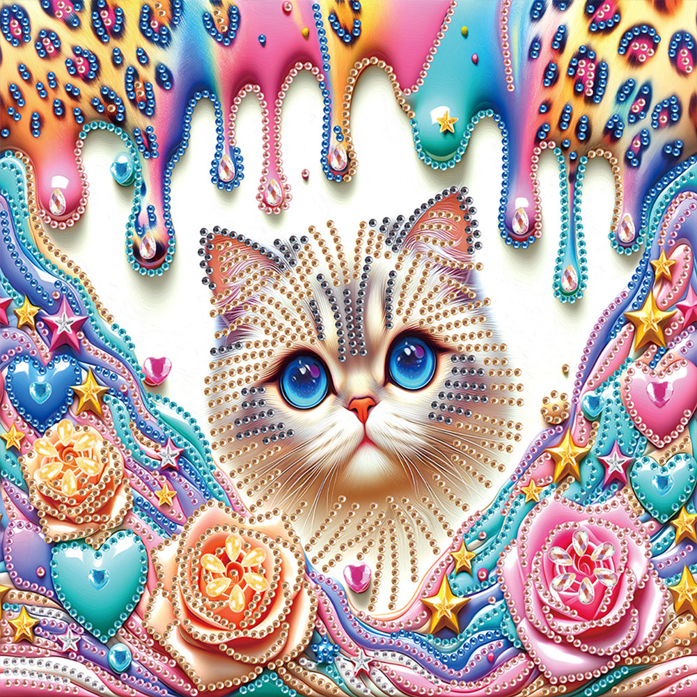 Diamond Painting - Partial Special Shaped - flower cat (30*30CM)