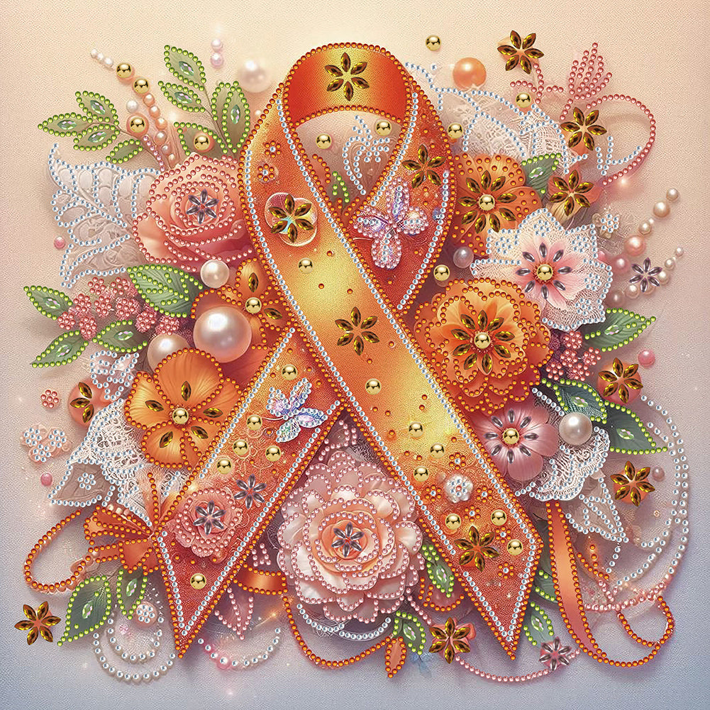 Diamond Painting - Partial Special Shaped - Orange flower ribbon (40*40CM)