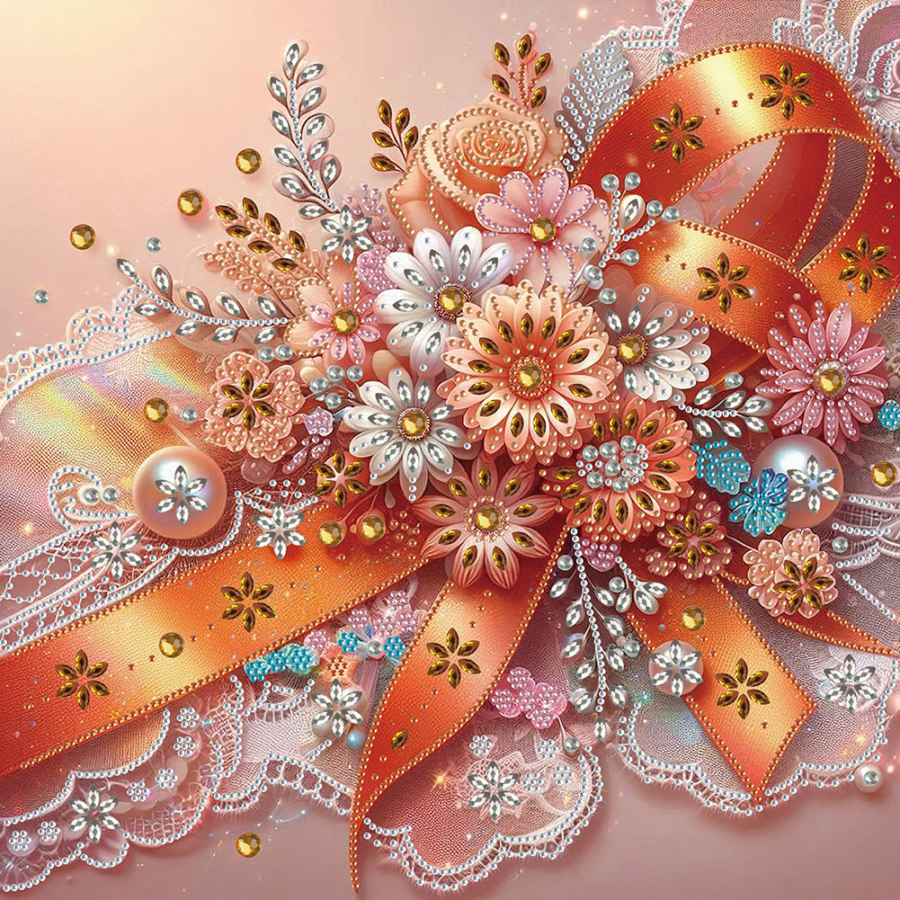 Diamond Painting - Partial Special Shaped - Orange flower ribbon (40*40CM)