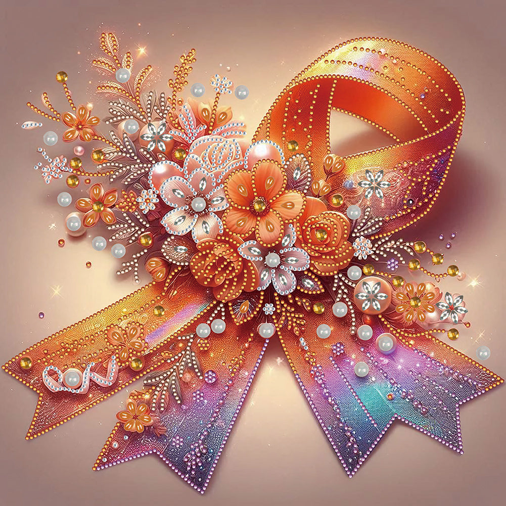 Diamond Painting - Partial Special Shaped - Orange flower ribbon (40*40CM)