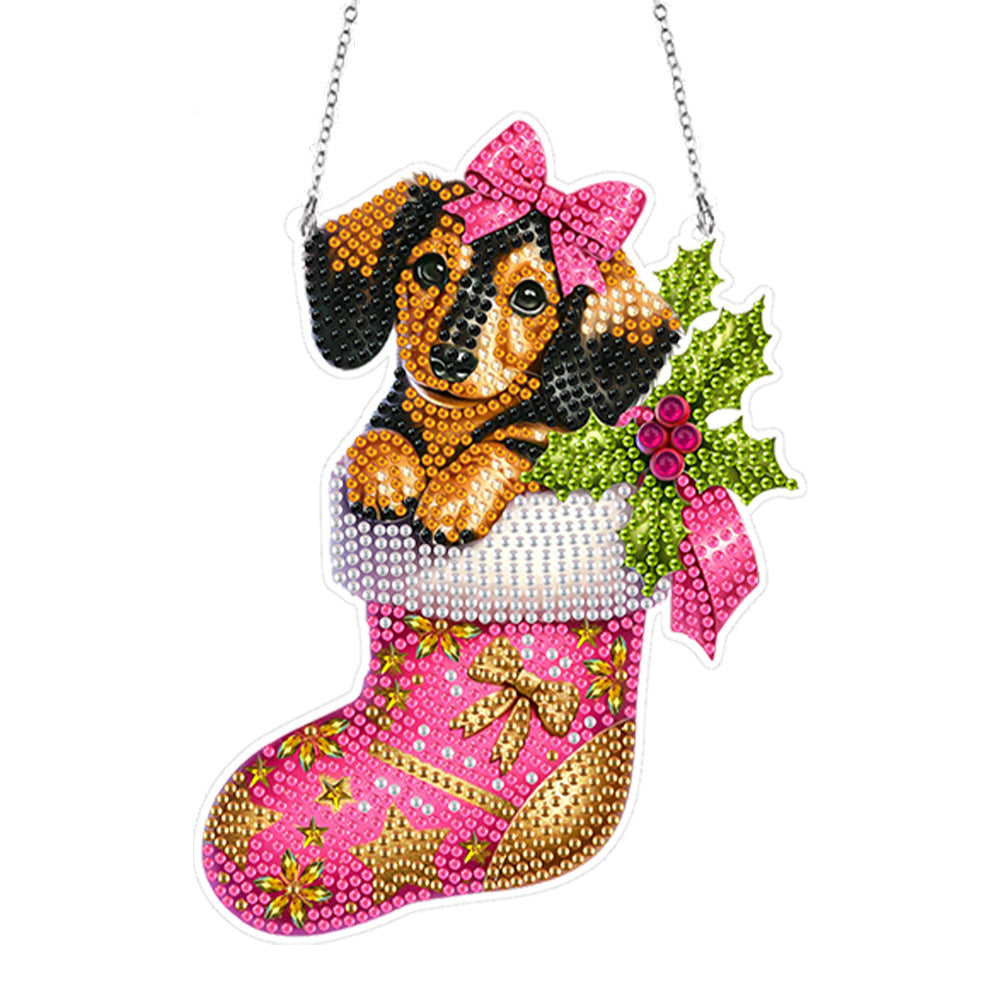 Acrylic Special Shaped Christmas Stocking Dachshund Hanging Diamond Kits Decor