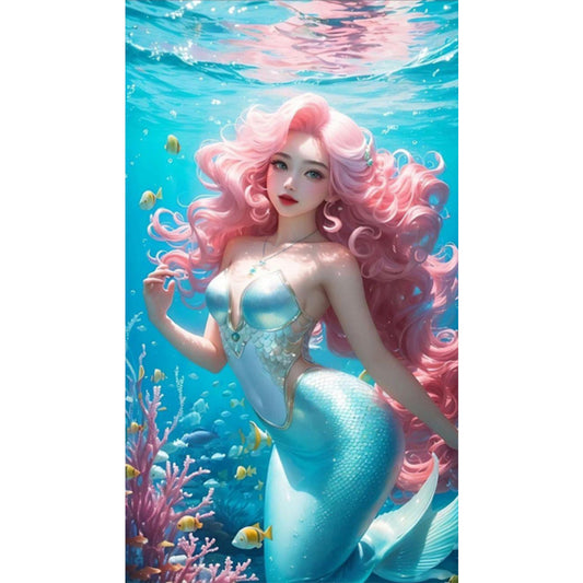 AB Diamond Painting - Full Round - pink-haired mermaid (40*70CM)