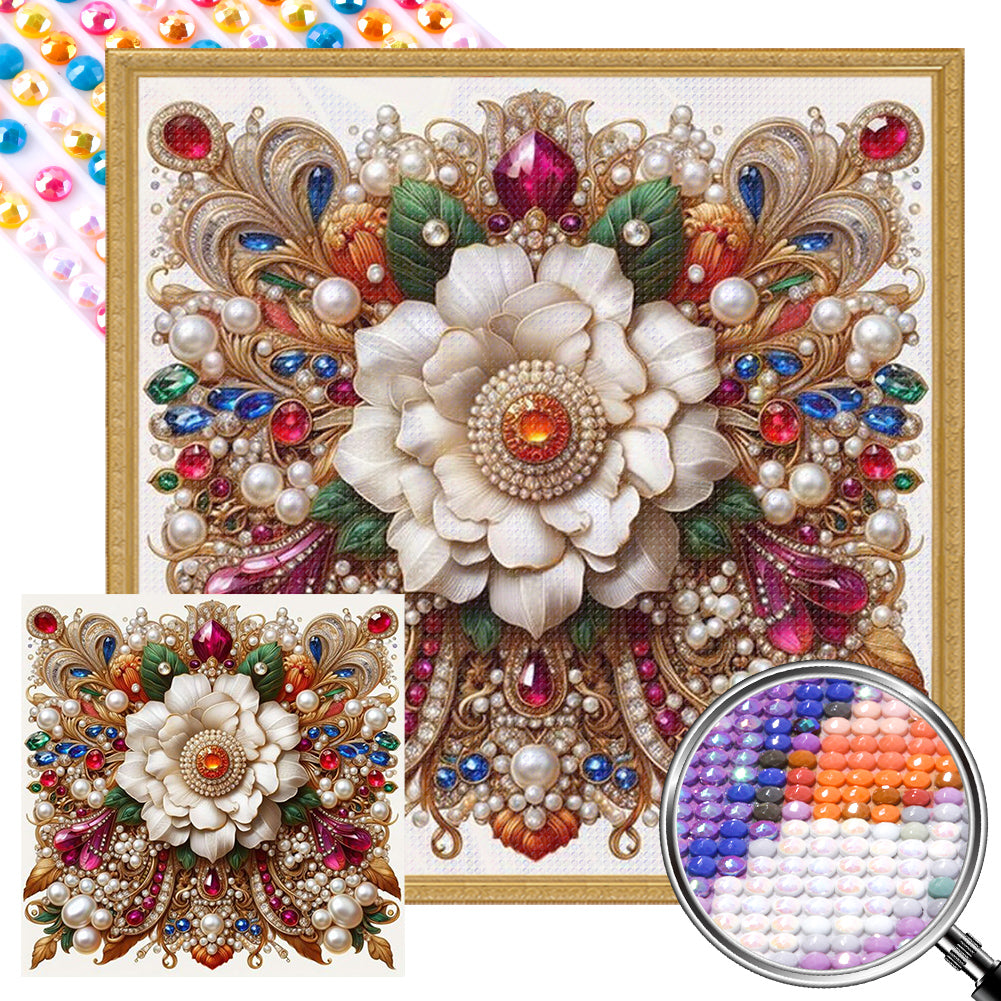 AB Diamond Painting - Full Round - white pearl flower (40*40CM)