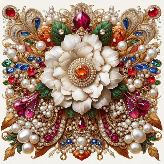 AB Diamond Painting - Full Round - white pearl flower (40*40CM)
