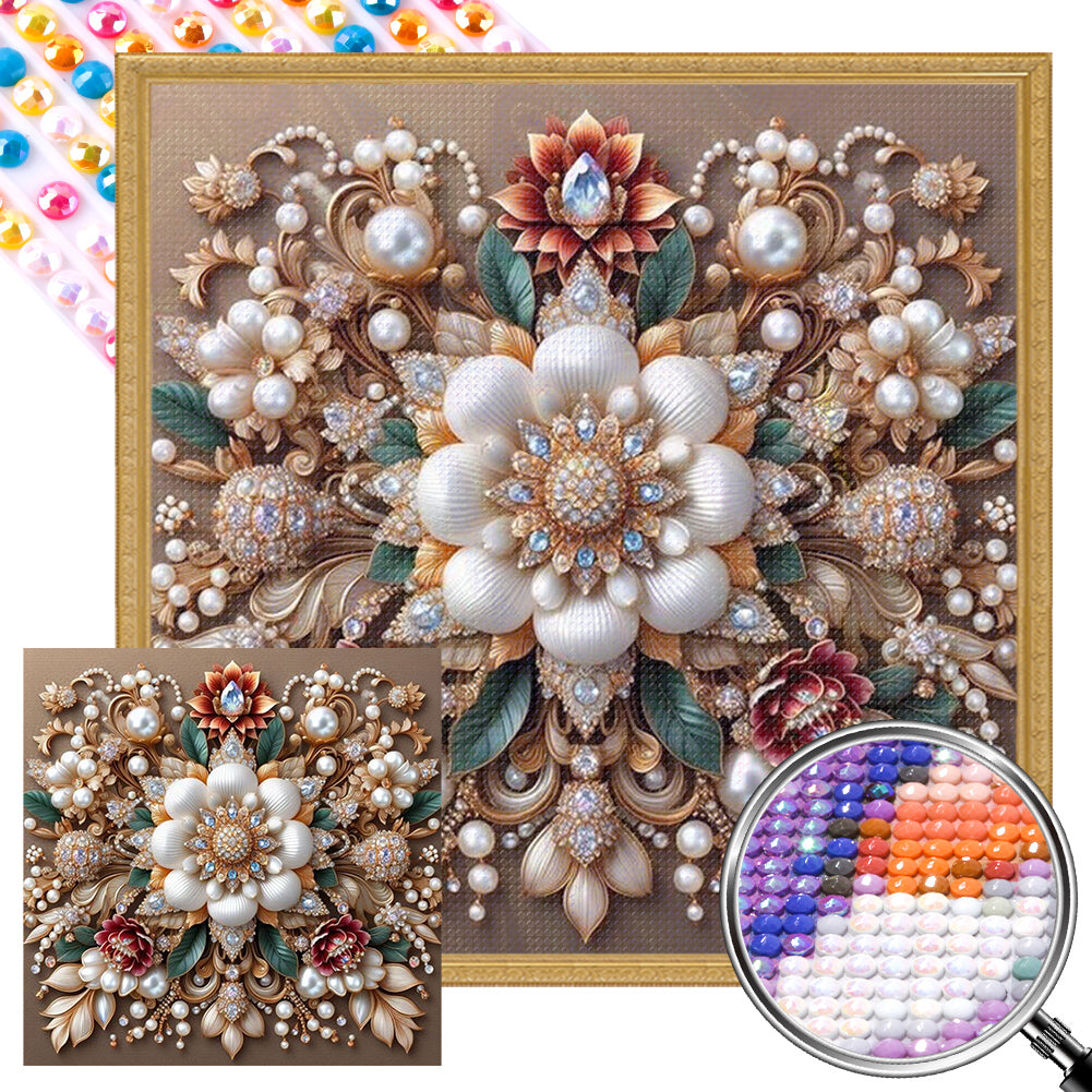 AB Diamond Painting - Full Round - white pearl flower (40*40CM)
