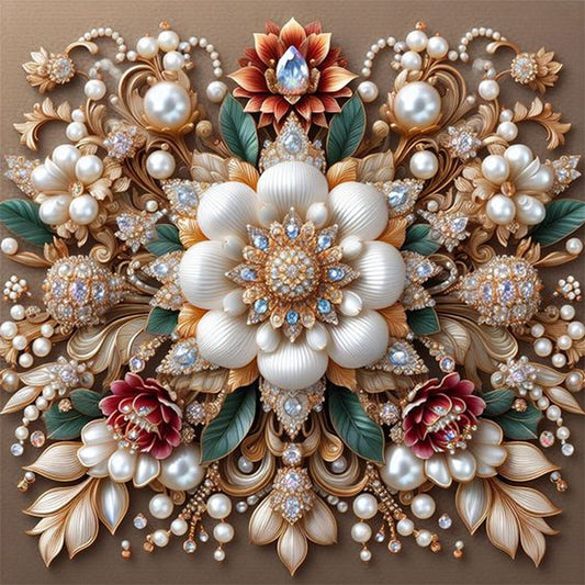 AB Diamond Painting - Full Round - white pearl flower (40*40CM)