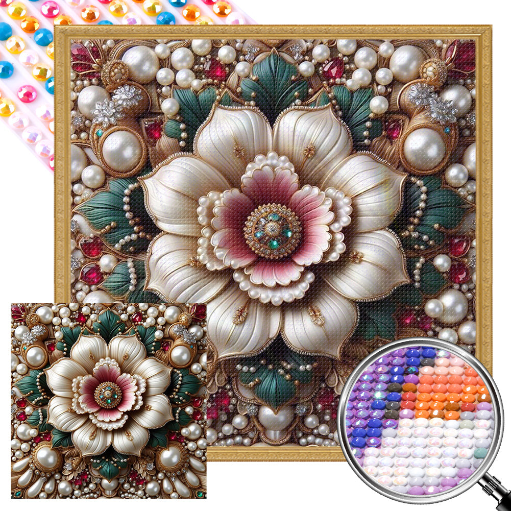 AB Diamond Painting - Full Round - white pearl flower (40*40CM)