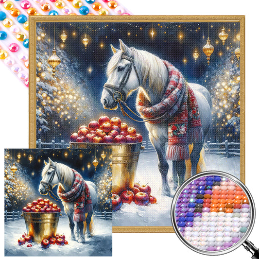 AB Diamond Painting - Full Round - winter apple white horse (40*40CM)