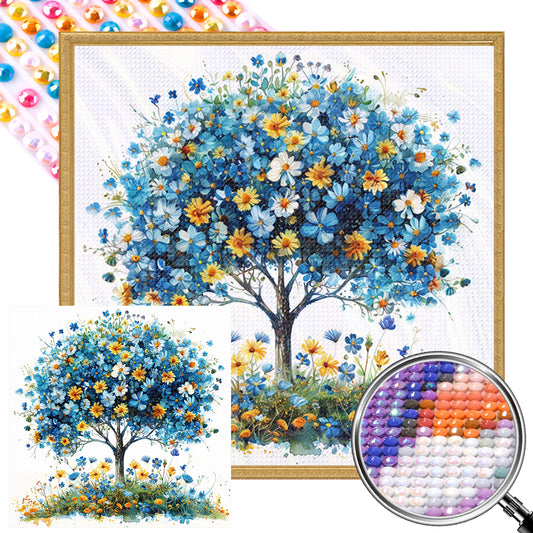 AB Diamond Painting - Full Round - blue flower tree (40*40CM)