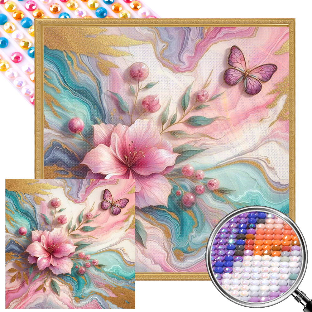 AB Diamond Painting - Full Round - pink flower butterfly (40*40CM)