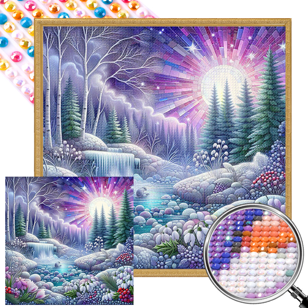 AB Diamond Painting - Full Round - flowers river sunshine (40*40CM)