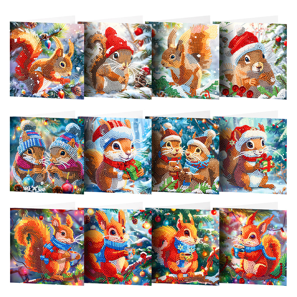 12Pcs Christmas Special Shape Bird Diamond Drawing Card for Holiday Party Favors
