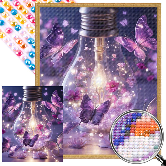 AB Diamond Painting - Full Round - Bulb purple butterfly (40*50CM)