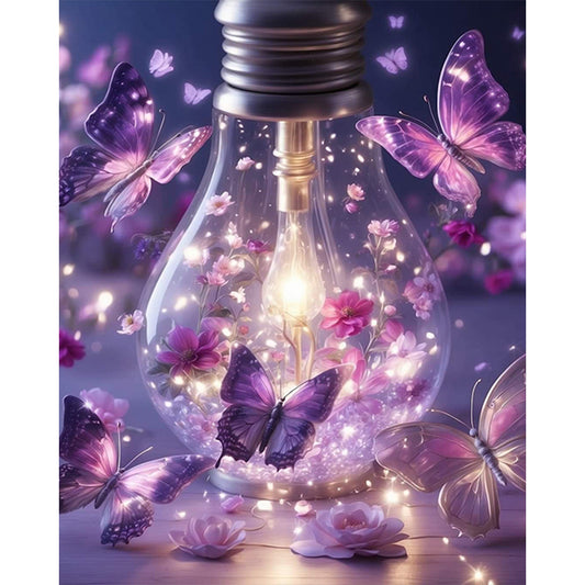 AB Diamond Painting - Full Round - Bulb purple butterfly (40*50CM)