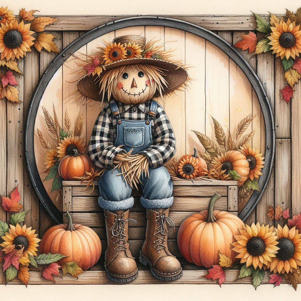 Diamond Painting - Full Round - Pumpkin, sunflower, scarecrow (40*40CM)
