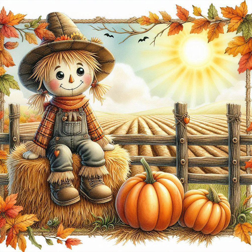Diamond Painting - Full Round - Pumpkin, sunflower, scarecrow (40*40CM)
