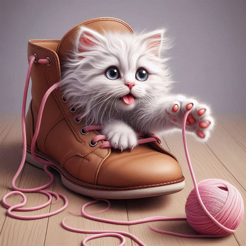 Diamond Painting - Full Round - Cat in the shoe (40*40CM)