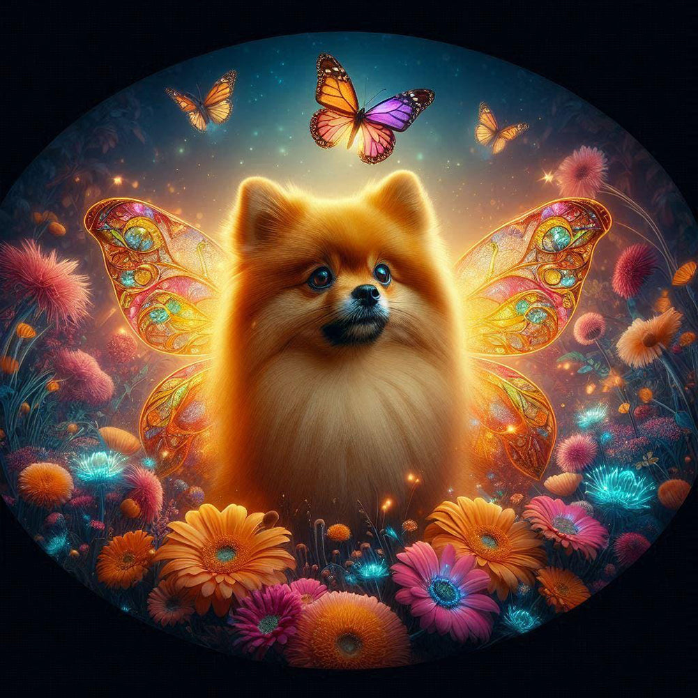 Diamond Painting - Full Round - Butterfly, flower, puppy (40*40CM)