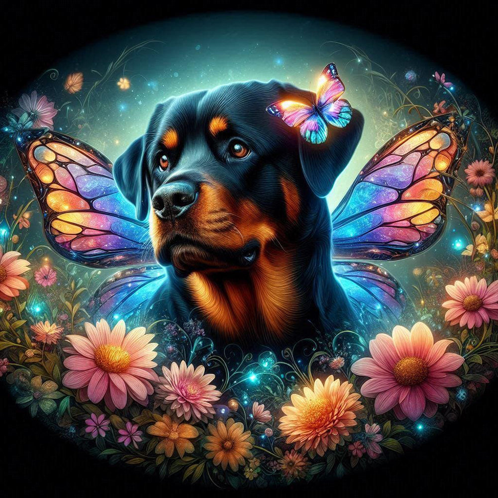Diamond Painting - Full Round - Butterfly, flower, puppy (40*40CM)