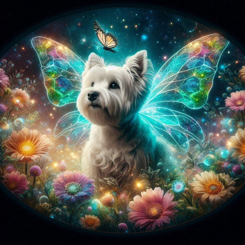 Diamond Painting - Full Round - Butterfly, flower, puppy (40*40CM)