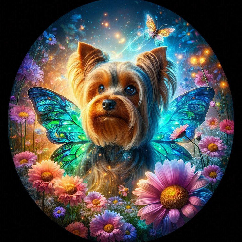 Diamond Painting - Full Round - Butterfly, flower, puppy (40*40CM)