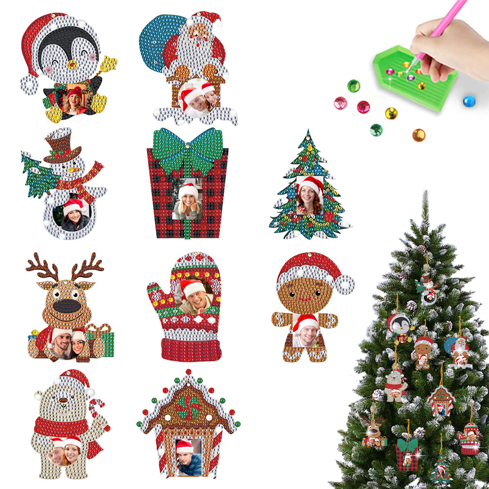 10Pcs Christmas Diamond Painting Photo Frame Hanging Pendant Bedroom Table Decor