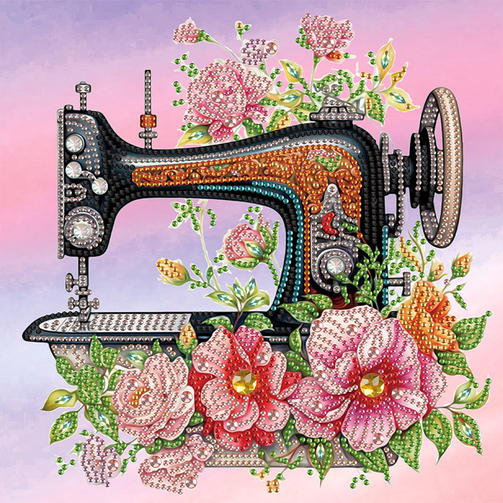 Diamond Painting - Partial Special Shaped - flower sewing machine (30*30CM)