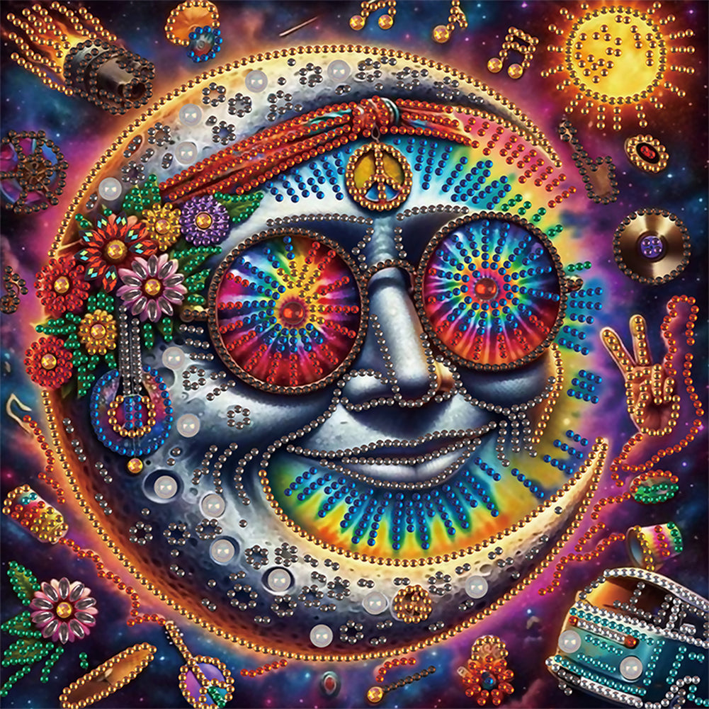 Diamond Painting - Partial Special Shaped - Funny sun and moon (30*30CM)