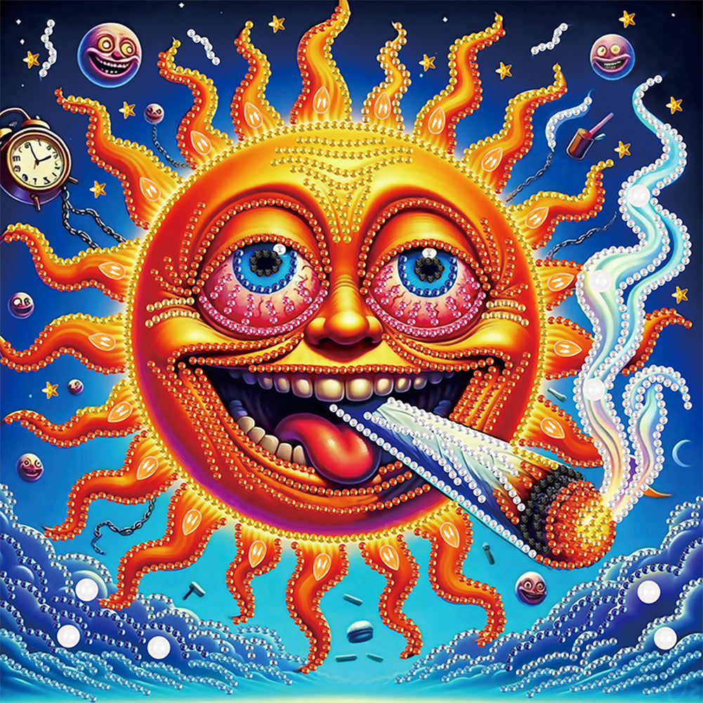 Diamond Painting - Partial Special Shaped - Funny sun and moon (30*30CM)