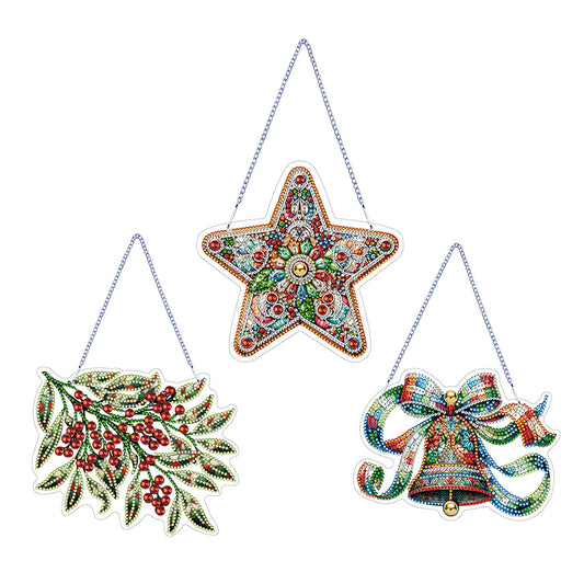 3Pcs Acrylic Winter Christmas 5D DIY Diamond Painting Dot Pendant for Wall Decor