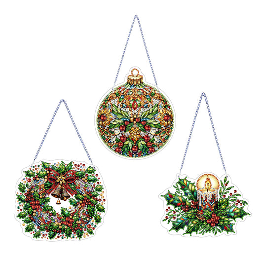 3Pcs Acrylic Winter Christmas 5D DIY Diamond Painting Dot Pendant for Wall Decor