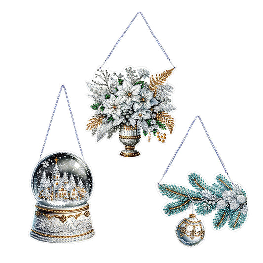 3Pcs Acrylic Winter Christmas 5D DIY Diamond Painting Dot Pendant for Wall Decor