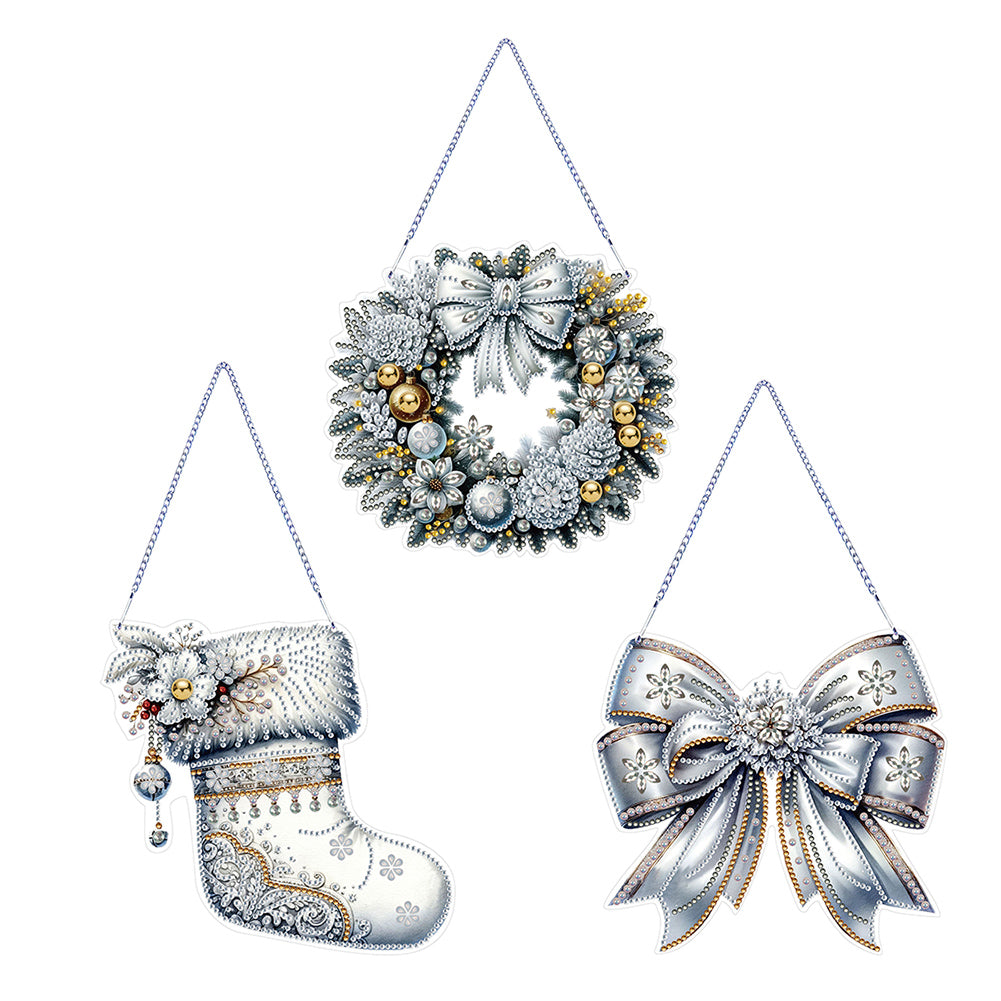 3Pcs Acrylic Winter Christmas 5D DIY Diamond Painting Dot Pendant for Wall Decor