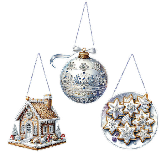 3Pcs Acrylic Winter Christmas 5D DIY Diamond Painting Dot Pendant for Wall Decor