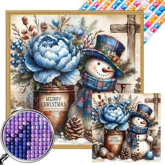 AB Diamond Painting - Full Square - Blue Peony Christmas Snowman (40*40CM)