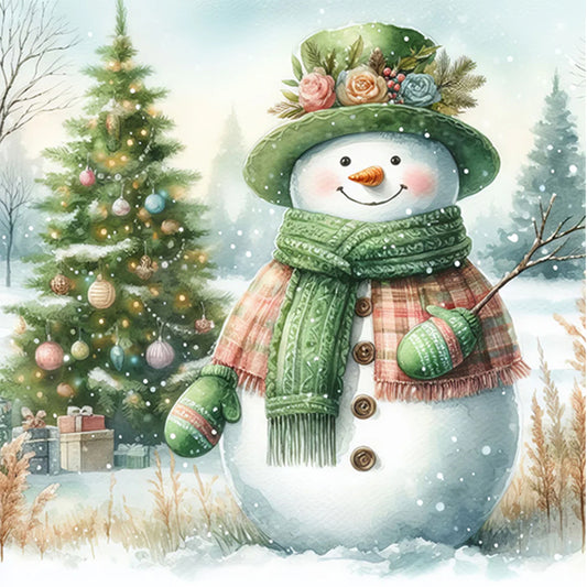 AB Diamond Painting - Full Square - Green Scarf Christmas Tree Snowman (40*40CM)