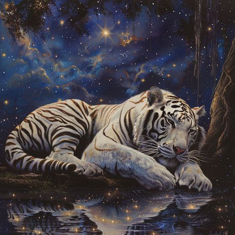 Diamond Painting - Full Round - White Tiger at Night (40*40CM)