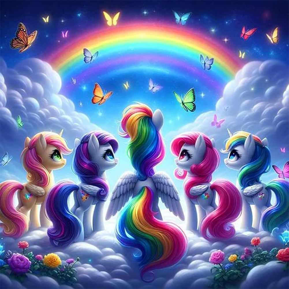 Diamond Painting - Full Round - Rainbow White Horse (40*40CM)