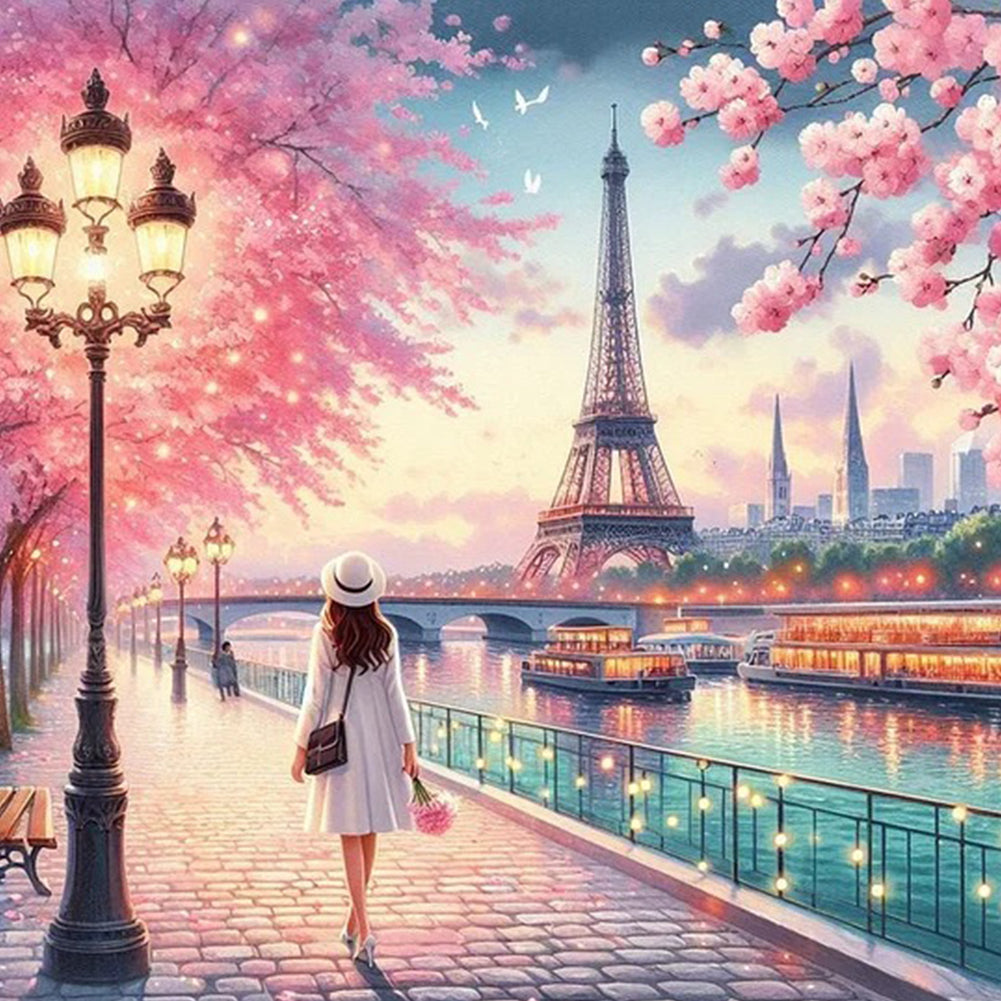 Diamond Painting - Full Round - Walking under the Paris Tower (40*40CM)