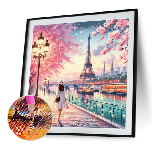 Diamond Painting - Full Round - Walking under the Paris Tower (40*40CM)