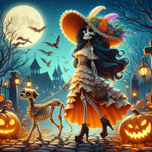 Diamond Painting - Full Round - Halloween Skull Girl (40*40CM)