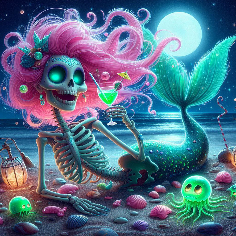Diamond Painting - Full Round - Mermaid Skull Girl (40*40CM)