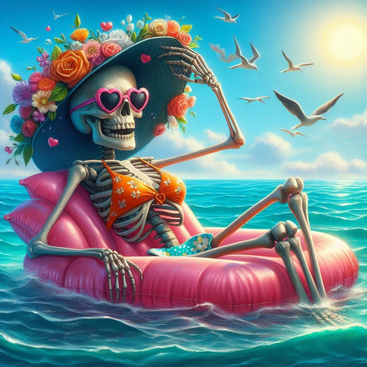Diamond Painting - Full Round - Sunlight on the Sea Bathing Skull Girl (40*40CM)