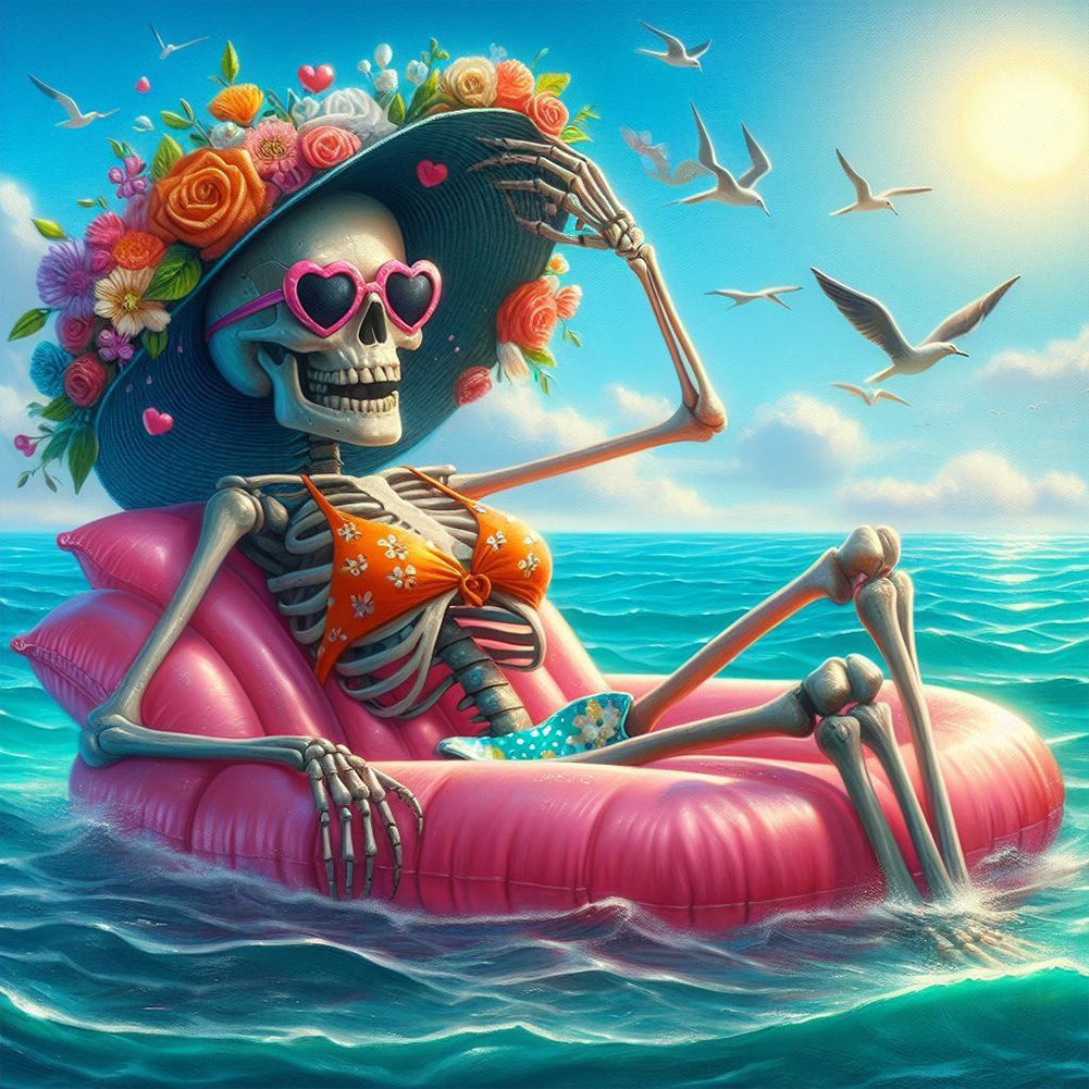 Diamond Painting - Full Round - Sunlight on the Sea Bathing Skull Girl (40*40CM)