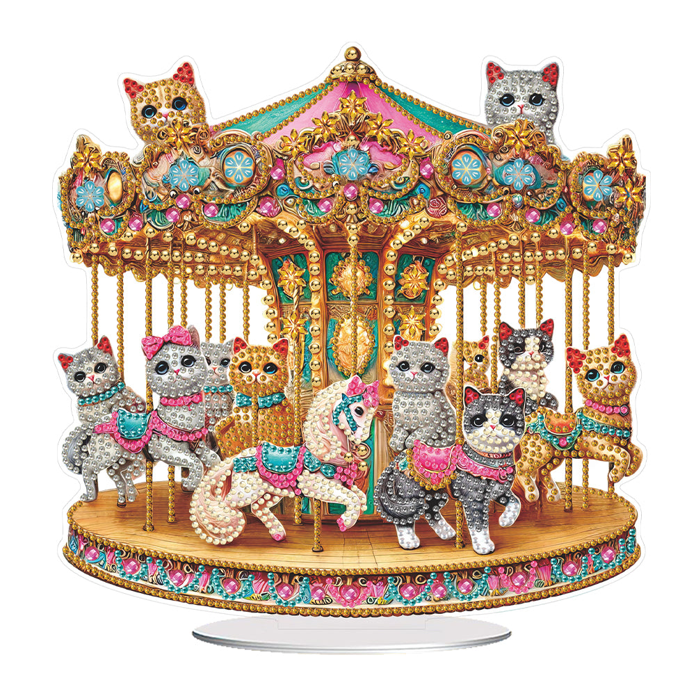 Acrylic Carousel Diamond Painting Desktop Ornaments Kit for Adults (Cats)
