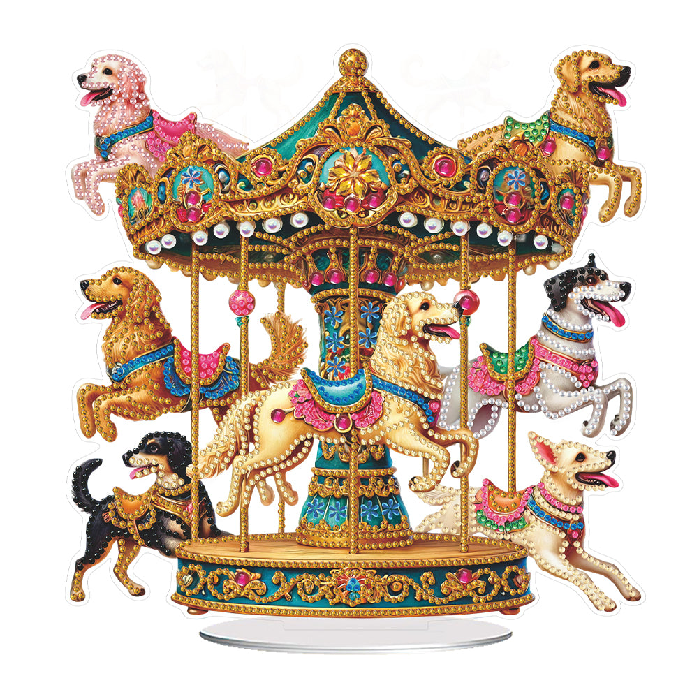 Acrylic Carousel Diamond Painting Desktop Ornaments Kit for Adults (Dogs)