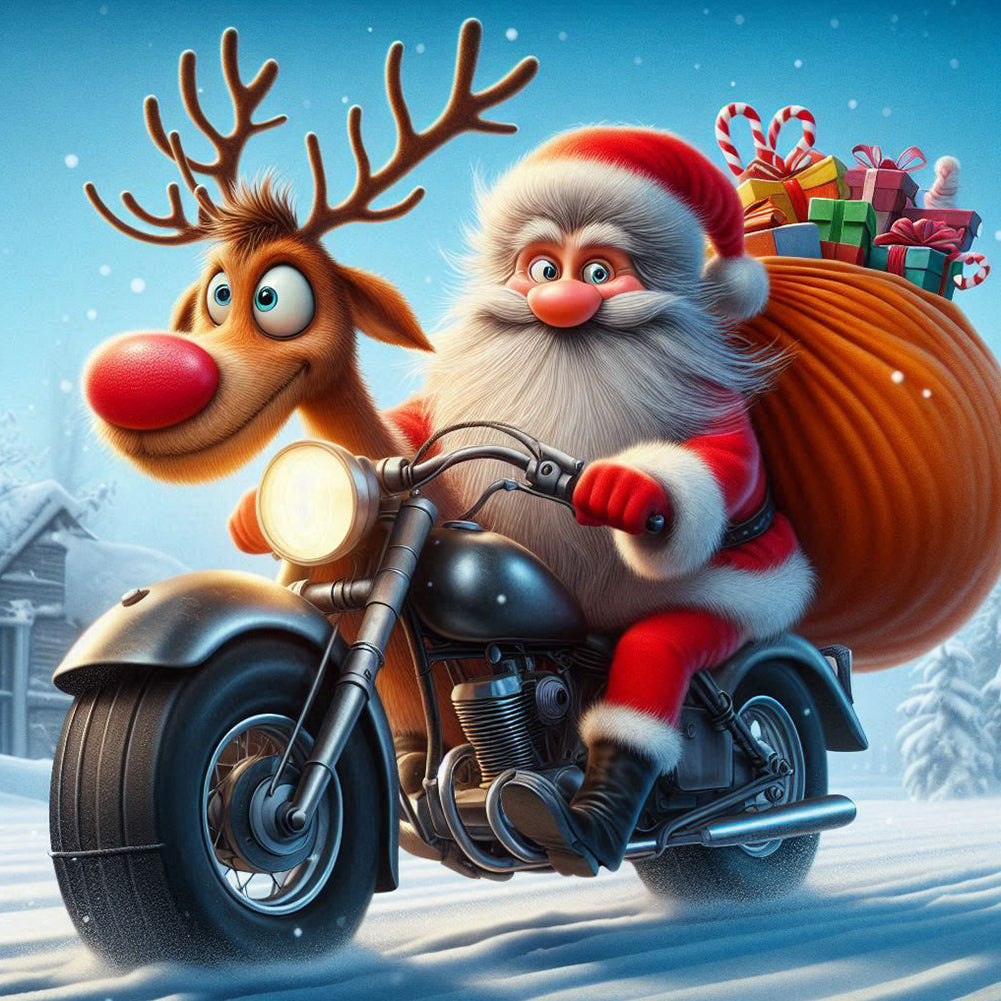 Diamond Painting - Full Round - Santa Claus on a Motorcycle (40*40CM)