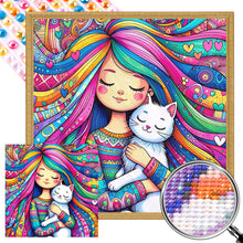 Load image into Gallery viewer, AB Diamond Painting - Full Round - Girl and Little White Cat (40*40CM)

