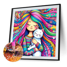 Load image into Gallery viewer, AB Diamond Painting - Full Round - Girl and Little White Cat (40*40CM)
