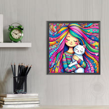 Load image into Gallery viewer, AB Diamond Painting - Full Round - Girl and Little White Cat (40*40CM)
